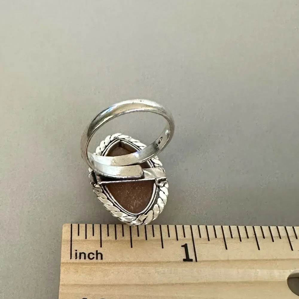 Aventurine gemstone ring‎ adjustable marquee, silver overlay stamped 925 - Picture 7 of 8